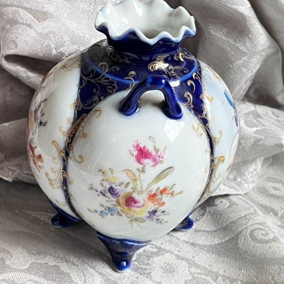 VINTAGE UNBRANDED Hand Painted Round Floral Vase 5" - Picture 10 of 11